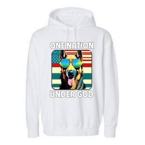 Ger Shepherd American Flag One Nation Under God Patriotic Gift Garment-Dyed Fleece Hoodie