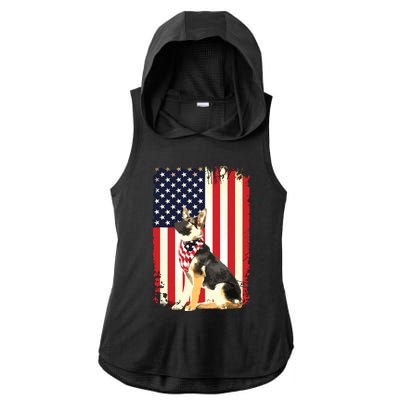 German Shepherd American Flag Shirts Independence 4th Of July Ladies PosiCharge Tri-Blend Wicking Draft Hoodie Tank