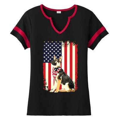 German Shepherd American Flag Shirts Independence 4th Of July Ladies Halftime Notch Neck Tee