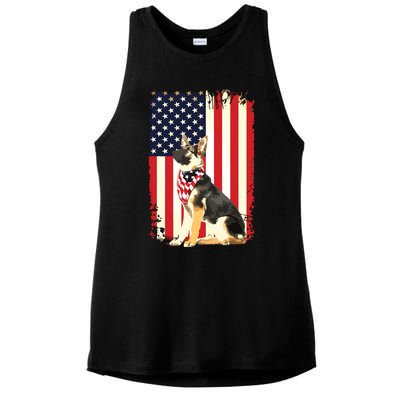 German Shepherd American Flag Shirts Independence 4th Of July Ladies PosiCharge Tri-Blend Wicking Tank