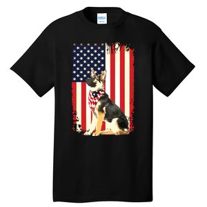 German Shepherd American Flag Shirts Independence 4th Of July Tall T-Shirt