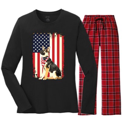 German Shepherd American Flag Shirts Independence 4th Of July Women's Long Sleeve Flannel Pajama Set 