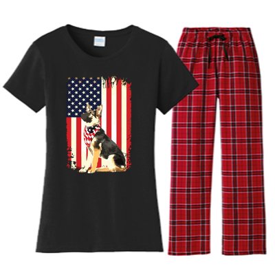 German Shepherd American Flag Shirts Independence 4th Of July Women's Flannel Pajama Set