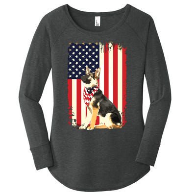 German Shepherd American Flag Shirts Independence 4th Of July Women's Perfect Tri Tunic Long Sleeve Shirt