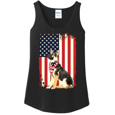 German Shepherd American Flag Shirts Independence 4th Of July Ladies Essential Tank