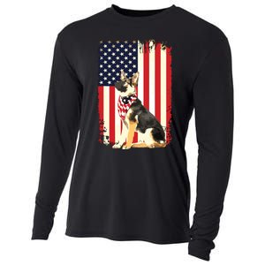 German Shepherd American Flag Shirts Independence 4th Of July Cooling Performance Long Sleeve Crew