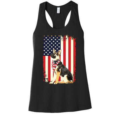 German Shepherd American Flag Shirts Independence 4th Of July Women's Racerback Tank