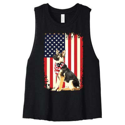 German Shepherd American Flag Shirts Independence 4th Of July Women's Racerback Cropped Tank