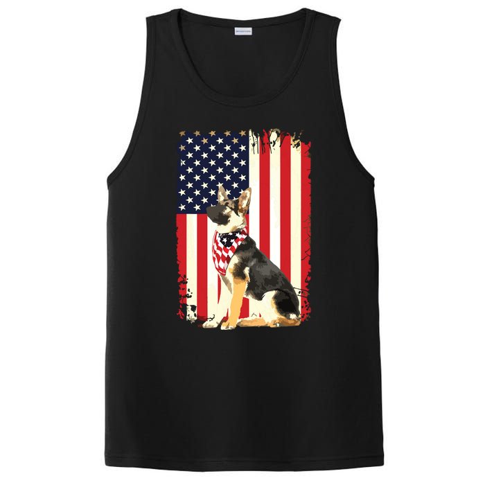 German Shepherd American Flag Shirts Independence 4th Of July PosiCharge Competitor Tank