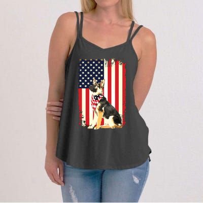 German Shepherd American Flag Shirts Independence 4th Of July Women's Strappy Tank