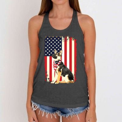 German Shepherd American Flag Shirts Independence 4th Of July Women's Knotted Racerback Tank