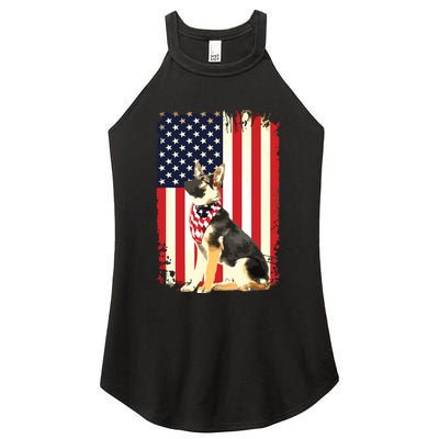 German Shepherd American Flag Shirts Independence 4th Of July Women's Perfect Tri Rocker Tank