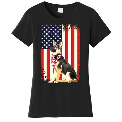 German Shepherd American Flag Shirts Independence 4th Of July Women's T-Shirt