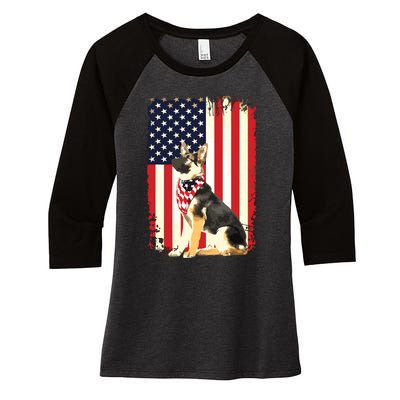 German Shepherd American Flag Shirts Independence 4th Of July Women's Tri-Blend 3/4-Sleeve Raglan Shirt