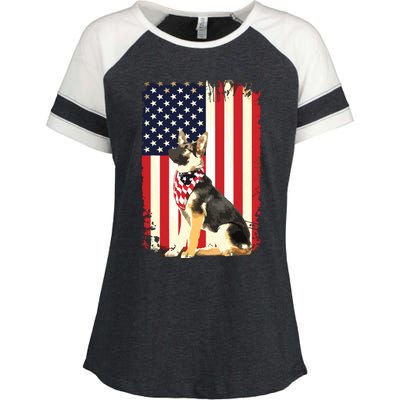 German Shepherd American Flag Shirts Independence 4th Of July Enza Ladies Jersey Colorblock Tee