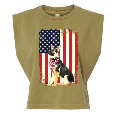 German Shepherd American Flag Shirts Independence 4th Of July Garment-Dyed Women's Muscle Tee