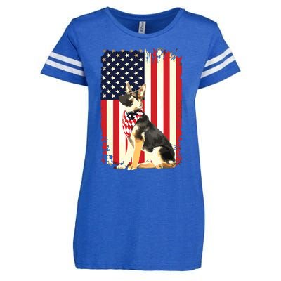 German Shepherd American Flag Shirts Independence 4th Of July Enza Ladies Jersey Football T-Shirt