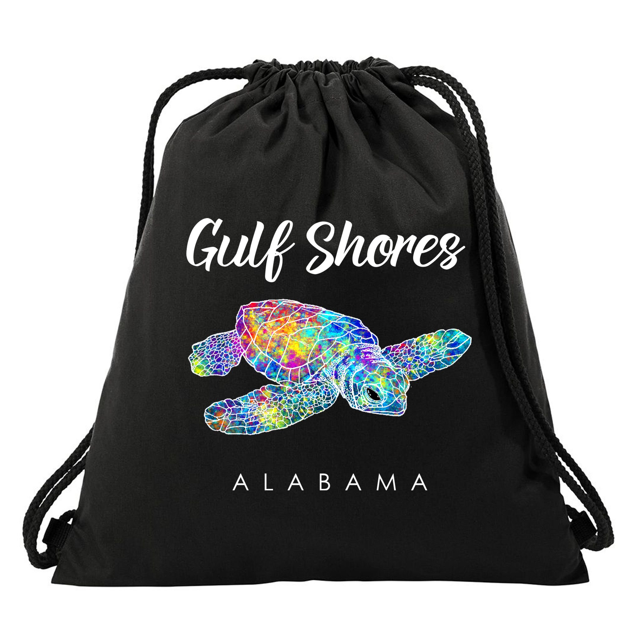 Gulf Shores Alabama Watercolor Sea Turtle Drawstring Bag