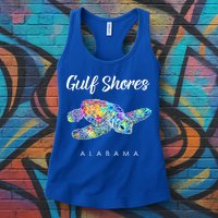 Gulf Shores Alabama Watercolor Sea Turtle Womens Tank Top