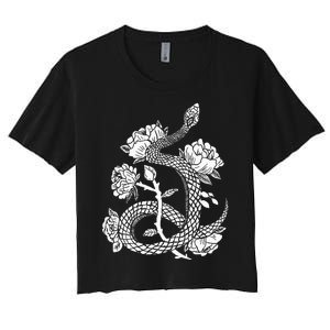 Gothic Snake and Flower Punk Design Women's Crop Top Tee