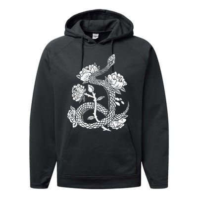 Gothic Snake and Flower Punk Design Performance Fleece Hoodie