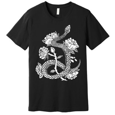 Gothic Snake and Flower Punk Design Premium T-Shirt