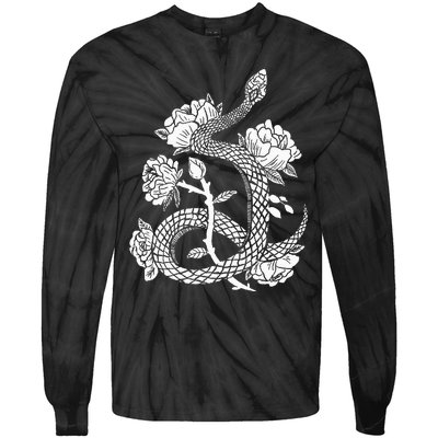 Gothic Snake and Flower Punk Design Tie-Dye Long Sleeve Shirt