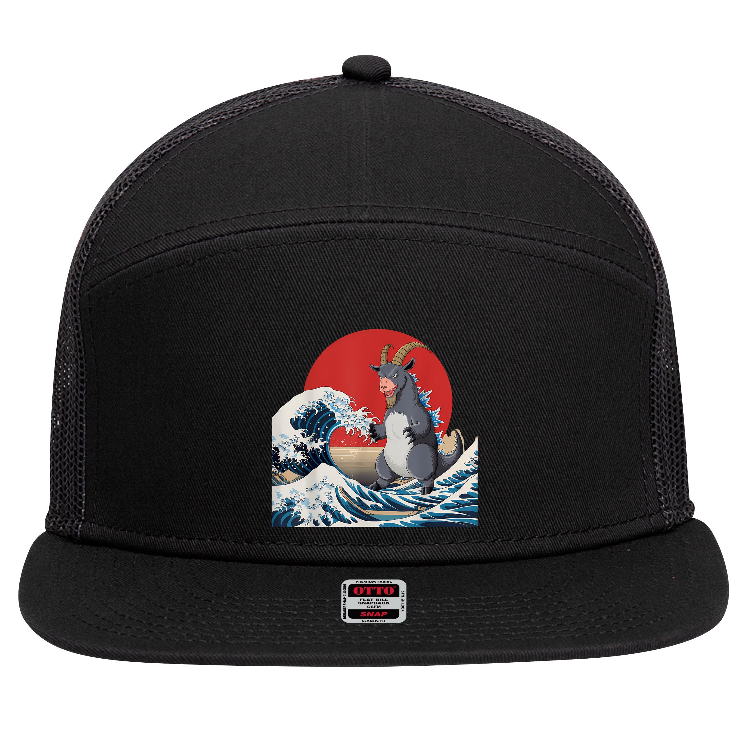 Goat Stuffed Animal Goat Costume Japanese Art Goatzilla 7 Panel Mesh Trucker Snapback Hat