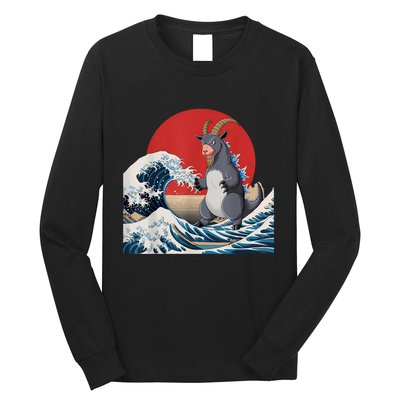 Goat Stuffed Animal Goat Costume Japanese Art Goatzilla Long Sleeve Shirt