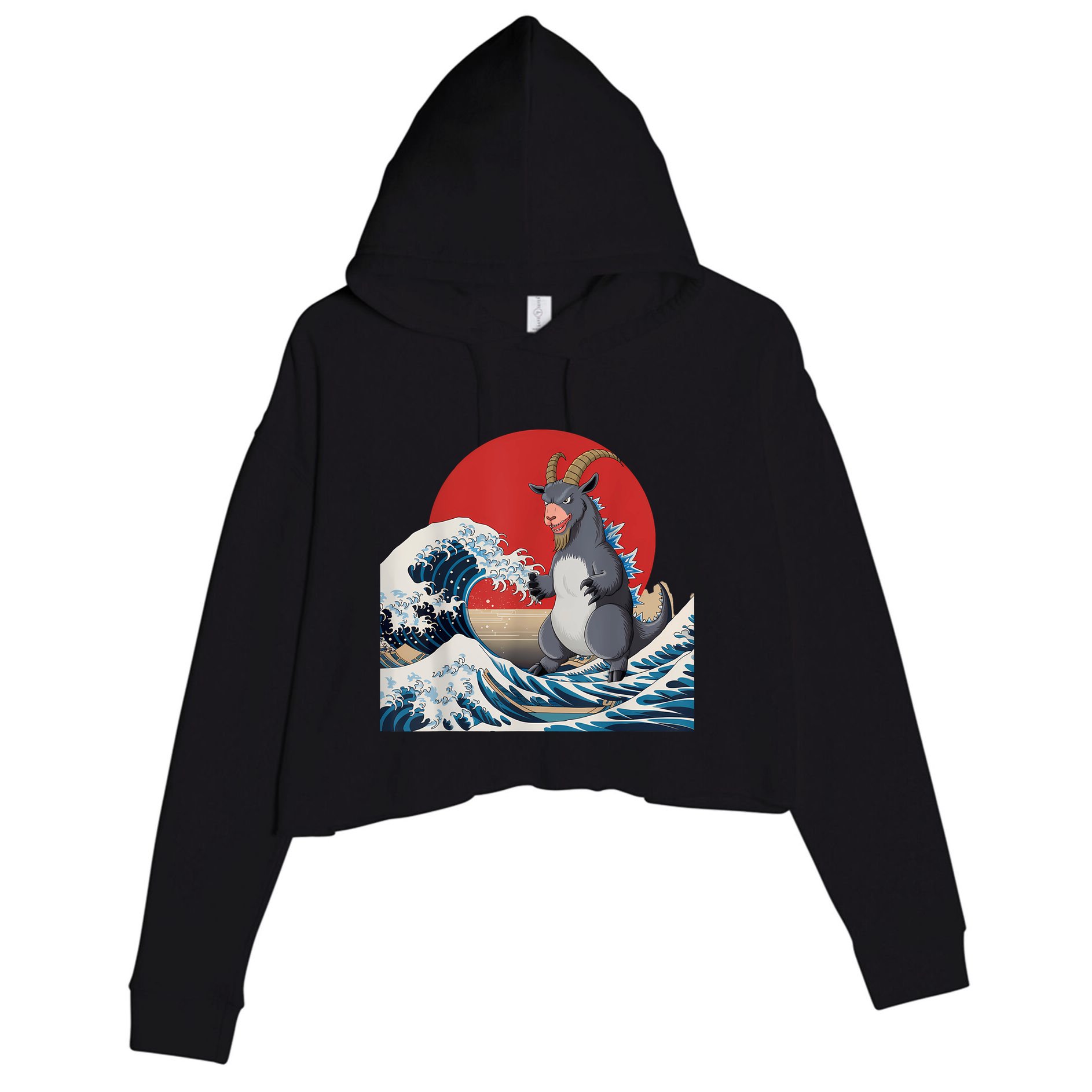 Goat Stuffed Animal Goat Costume Japanese Art Goatzilla Crop Fleece Hoodie