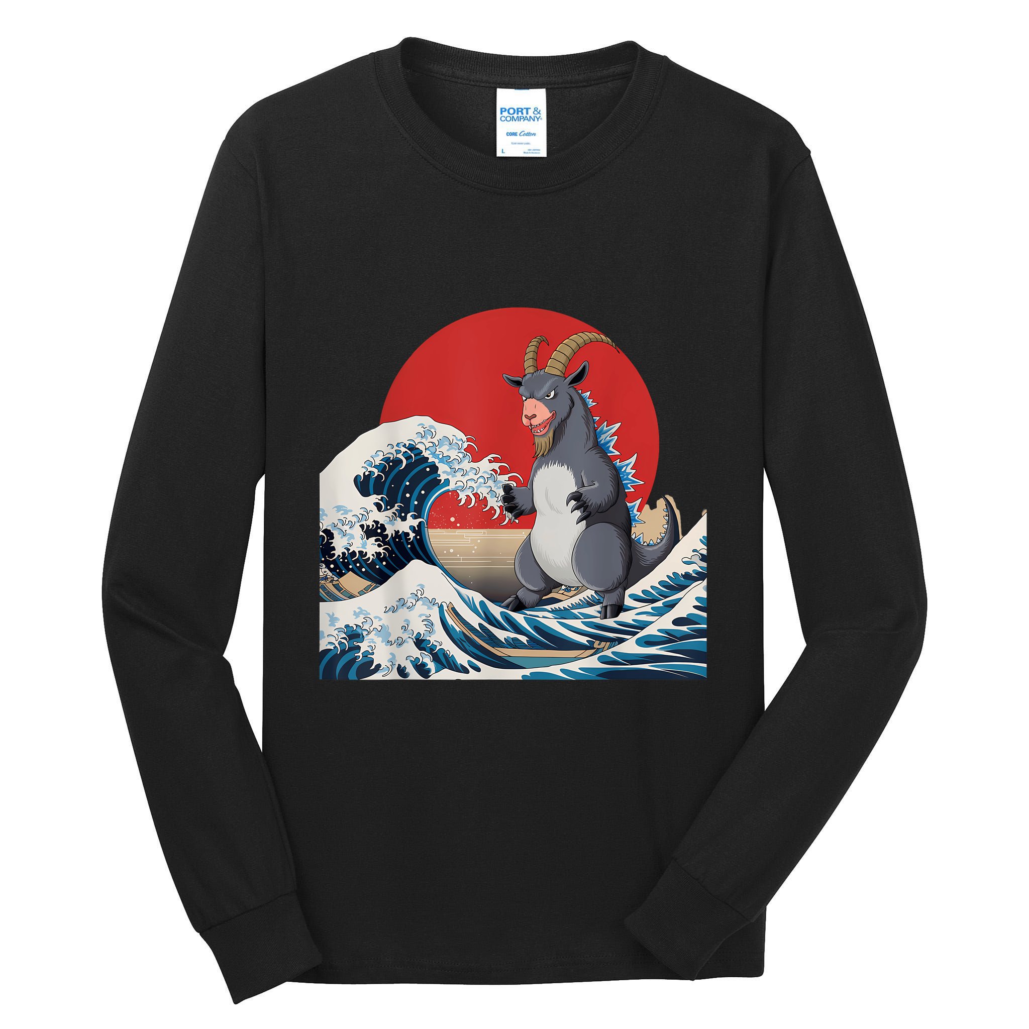 Goat Stuffed Animal Goat Costume Japanese Art Goatzilla Tall Long Sleeve T-Shirt