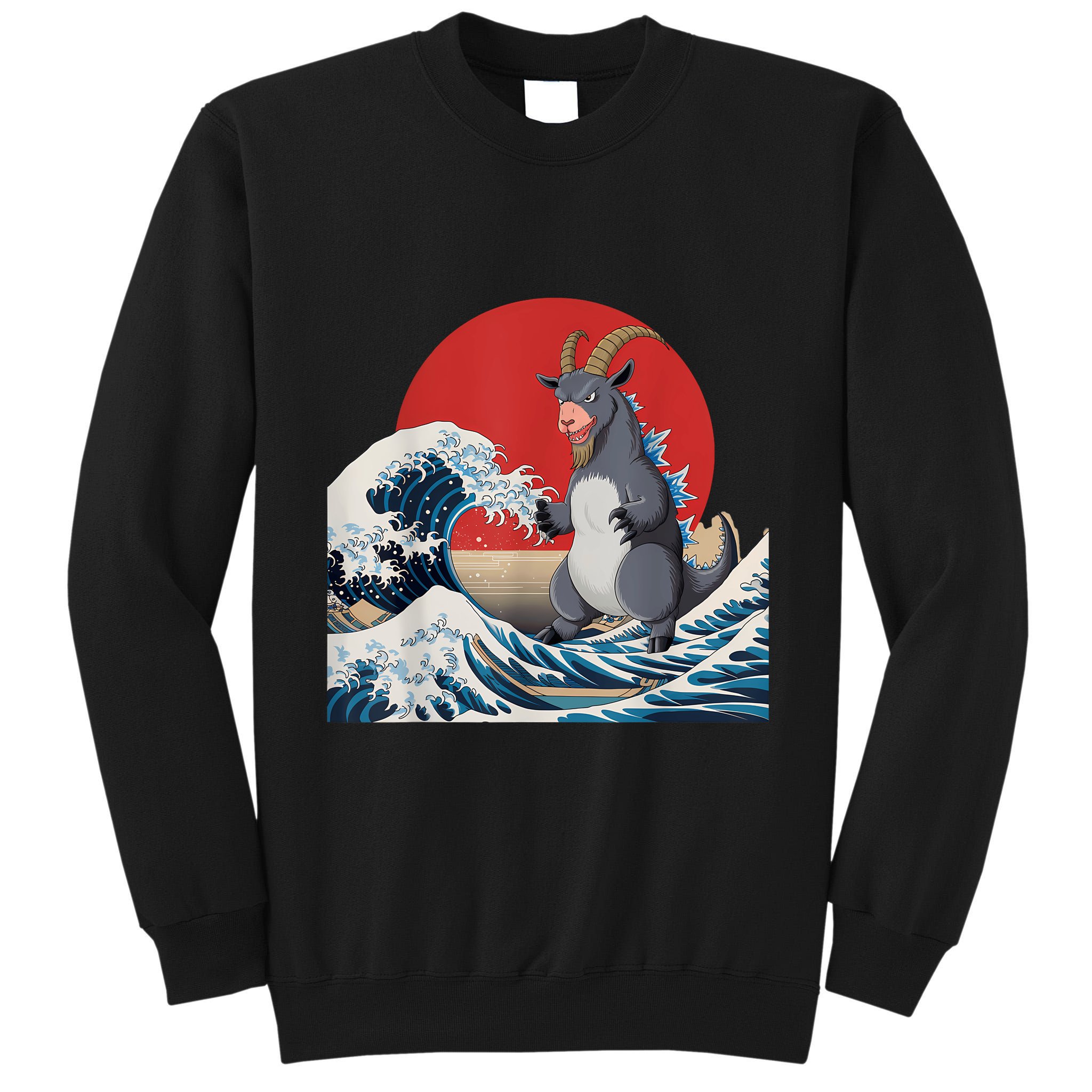 Goat Stuffed Animal Goat Costume Japanese Art Goatzilla Tall Sweatshirt