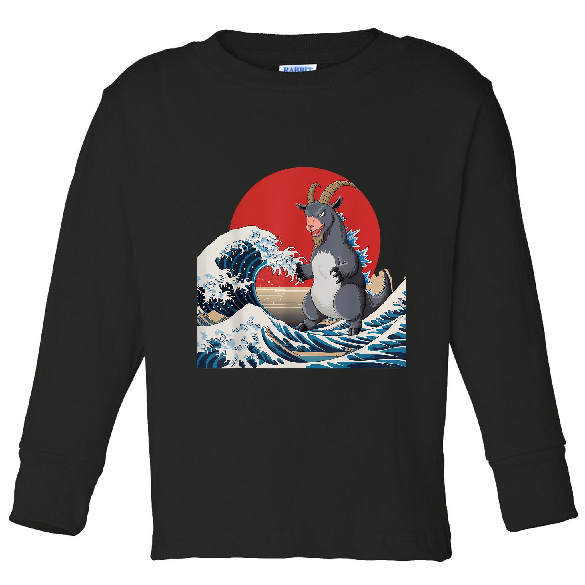 Goat Stuffed Animal Goat Costume Japanese Art Goatzilla Toddler Long Sleeve Shirt