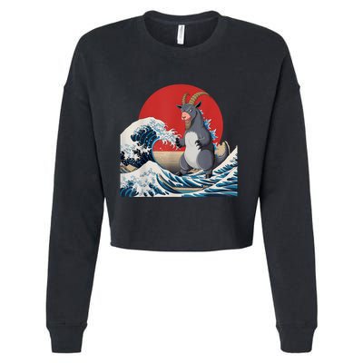 Goat Stuffed Animal Goat Costume Japanese Art Goatzilla Cropped Pullover Crew