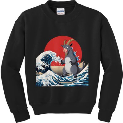 Goat Stuffed Animal Goat Costume Japanese Art Goatzilla Kids Sweatshirt