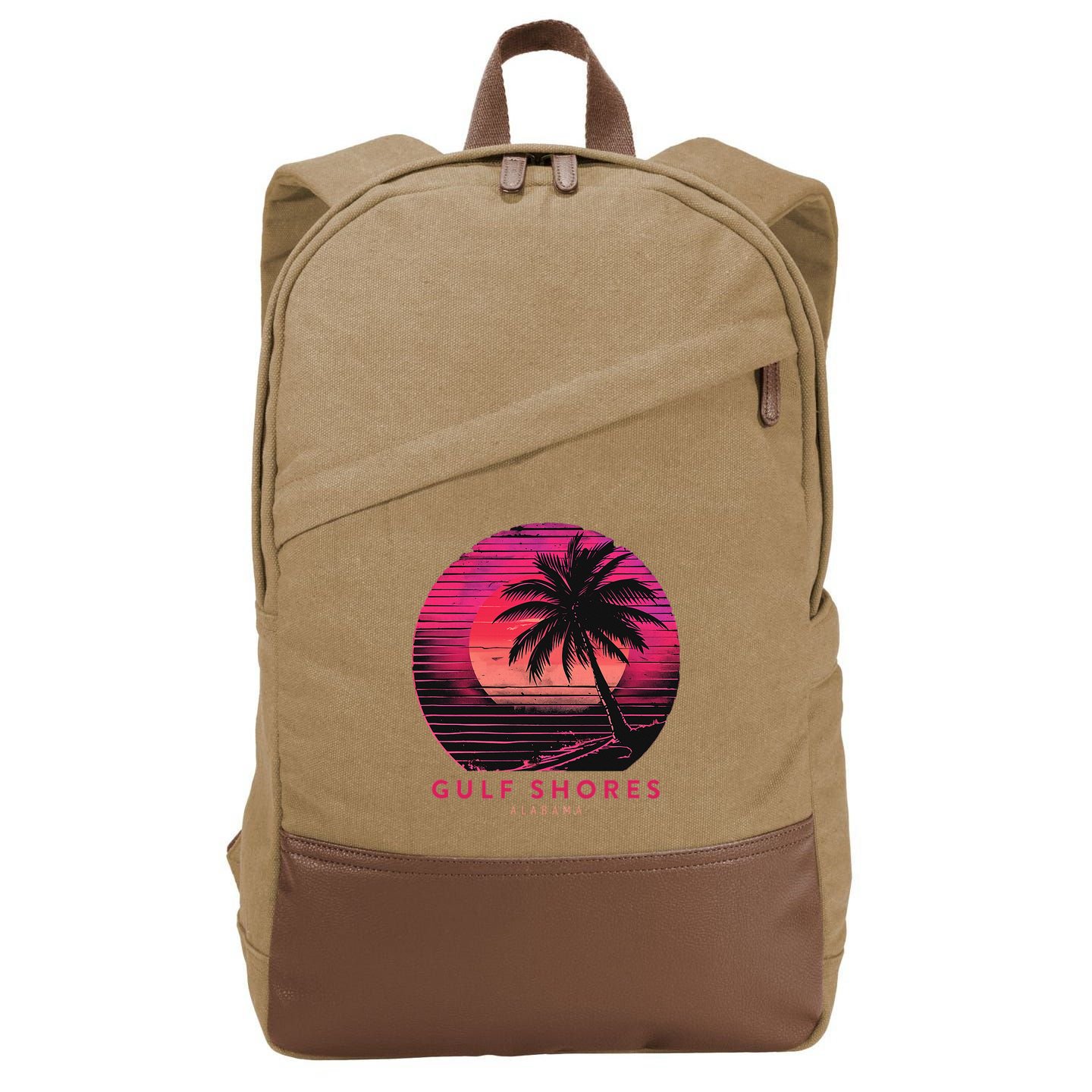 Gulf Shores Alabama Vintage Summer Vacation Retro Palm Trees Cotton Canvas Backpack