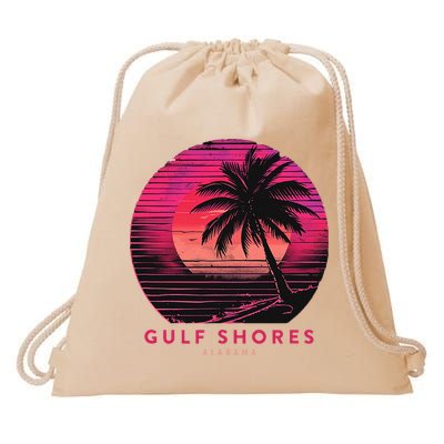 Gulf Shores Alabama Vintage Summer Vacation Retro Palm Trees Drawstring Bag