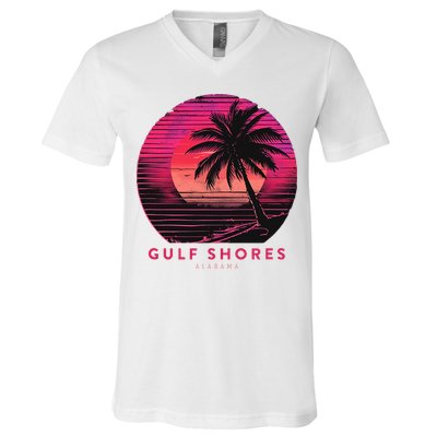 Gulf Shores Alabama Vintage Summer Vacation Retro Palm Trees V-Neck T-Shirt