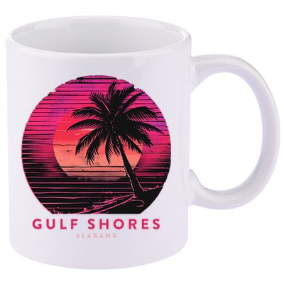 Gulf Shores Alabama Vintage Summer Vacation Retro Palm Trees 11oz C Handle Ceramic Mug