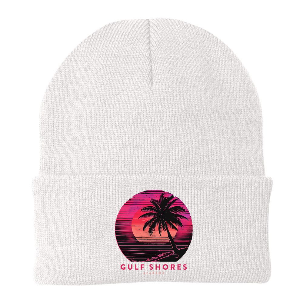 Gulf Shores Alabama Vintage Summer Vacation Retro Palm Trees Beanie