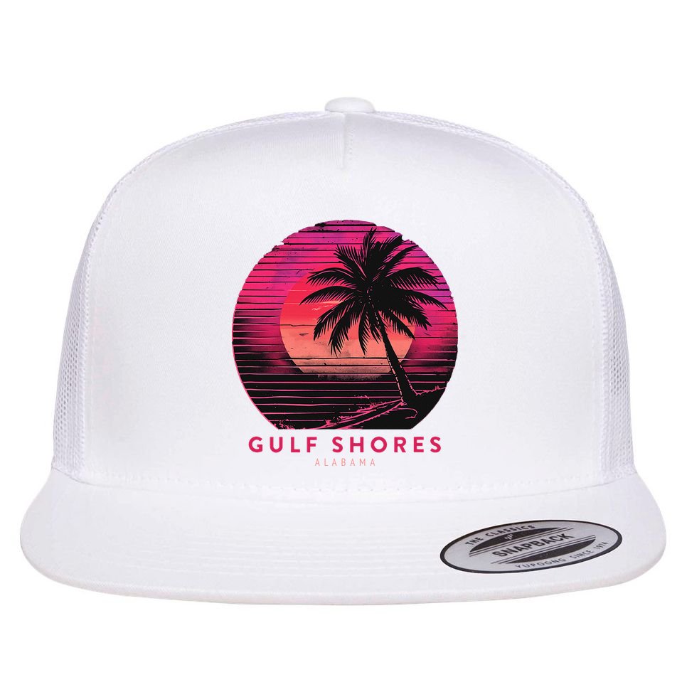 Gulf Shores Alabama Vintage Summer Vacation Retro Palm Trees Flat Bill Trucker Hat