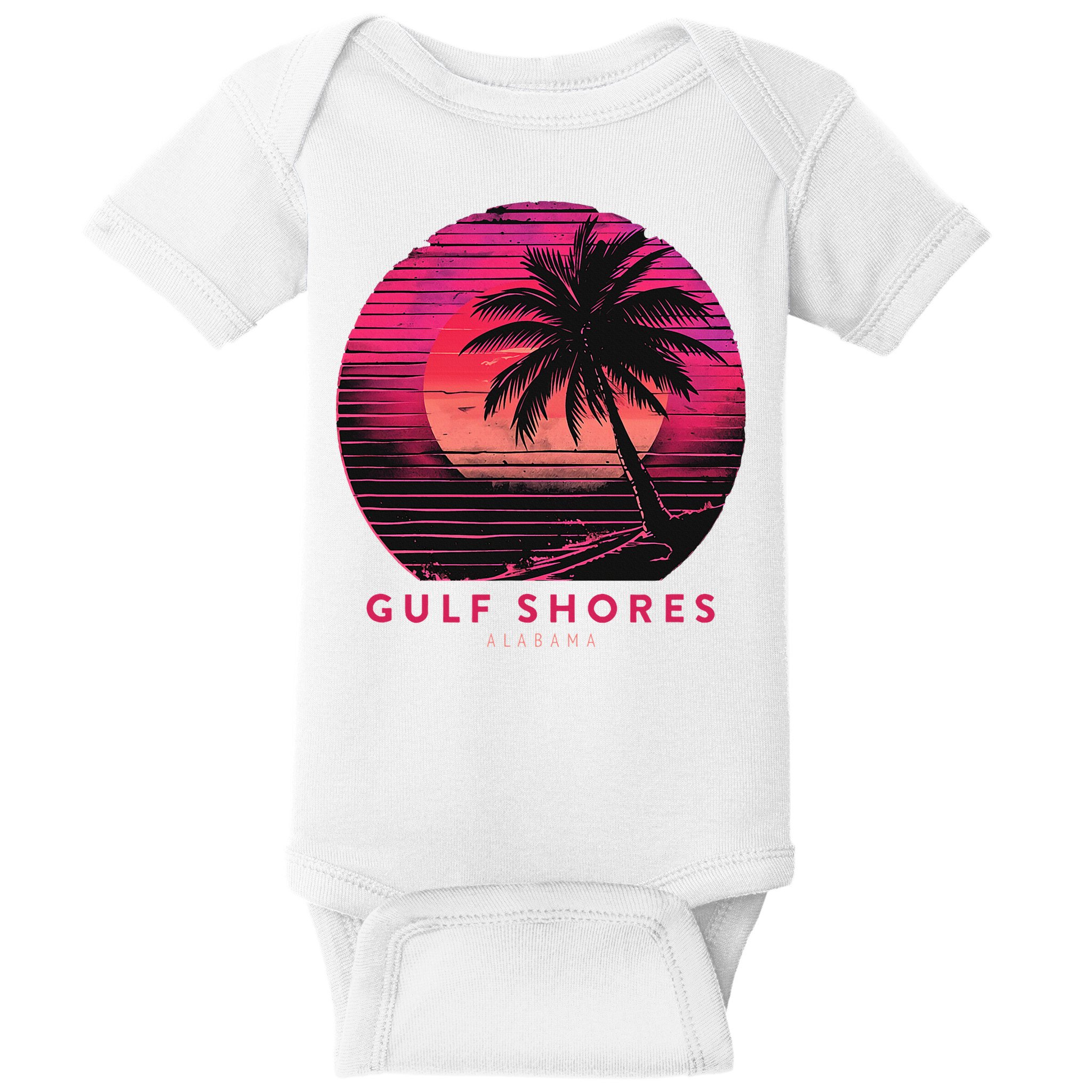 Gulf Shores Alabama Vintage Summer Vacation Retro Palm Trees Baby Bodysuit
