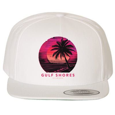 Gulf Shores Alabama Vintage Summer Vacation Retro Palm Trees Wool Snapback Cap
