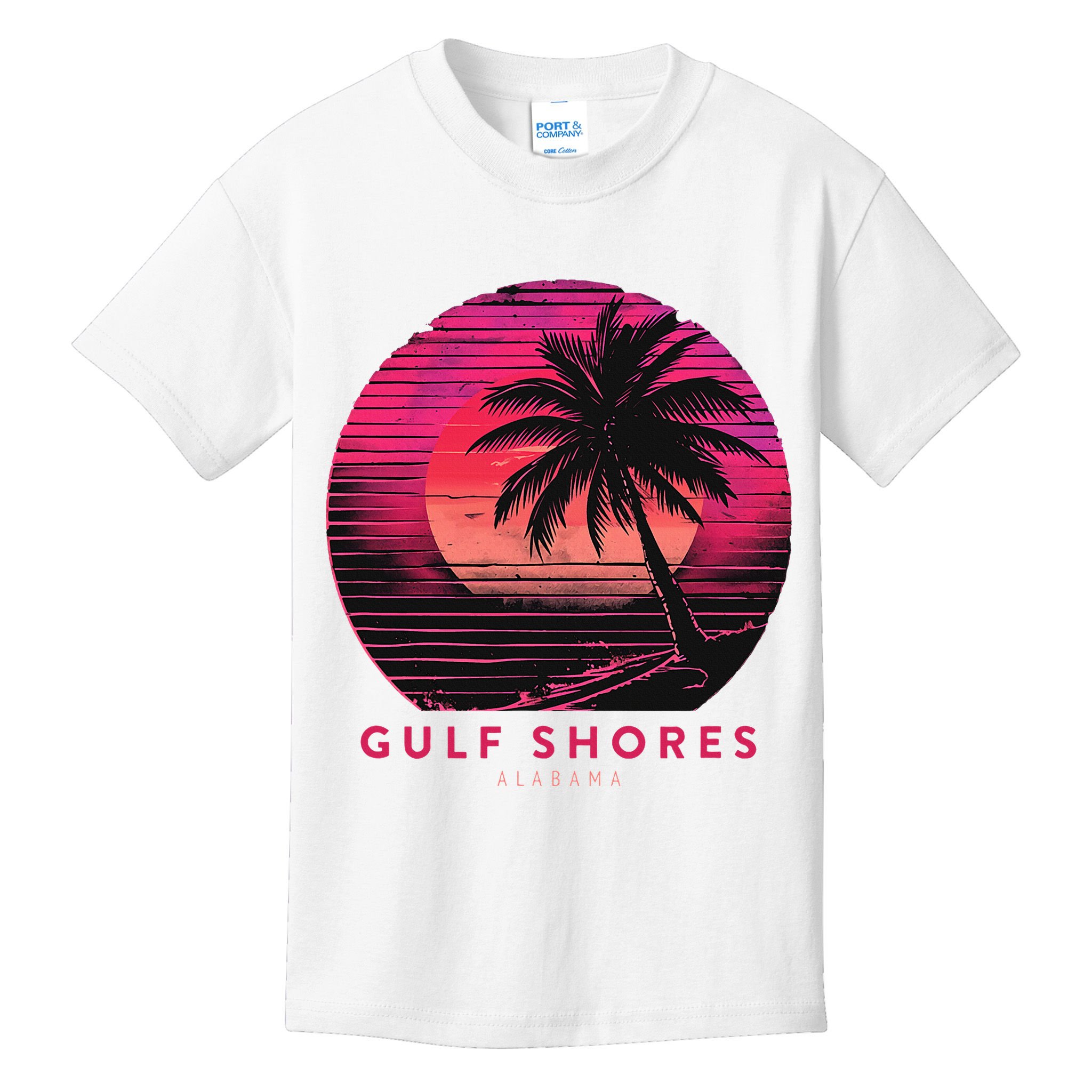 Gulf Shores Alabama Vintage Summer Vacation Retro Palm Trees Kids T-Shirt