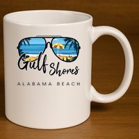 Gulf Shores Alabama Palm Tree Sunglasses Souvenir 11oz C Handle Ceramic Mug
