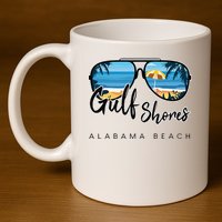 Gulf Shores Alabama Palm Tree Sunglasses Souvenir 11oz C Handle Ceramic Mug