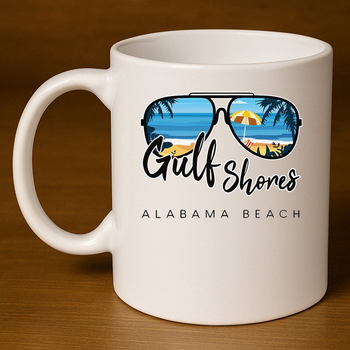 Gulf Shores Alabama Palm Tree Sunglasses Souvenir 11oz C Handle Ceramic Mug