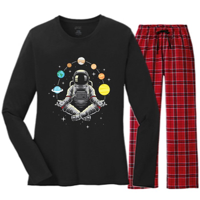 Galaxy Spaceman Astronomer Cosmos Meditating Astronaut Women's Long Sleeve Flannel Pajama Set 