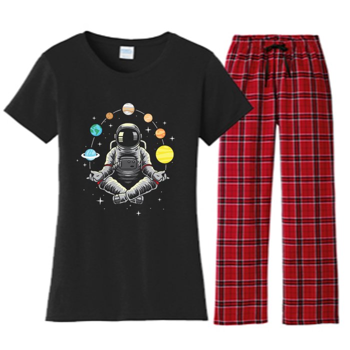 Galaxy Spaceman Astronomer Cosmos Meditating Astronaut Women's Flannel Pajama Set