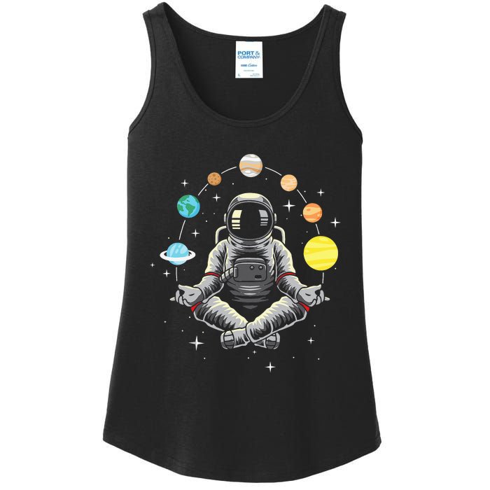 Galaxy Spaceman Astronomer Cosmos Meditating Astronaut Ladies Essential Tank